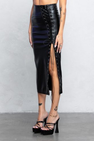 Pleather Midi Skirt w/lace up detail